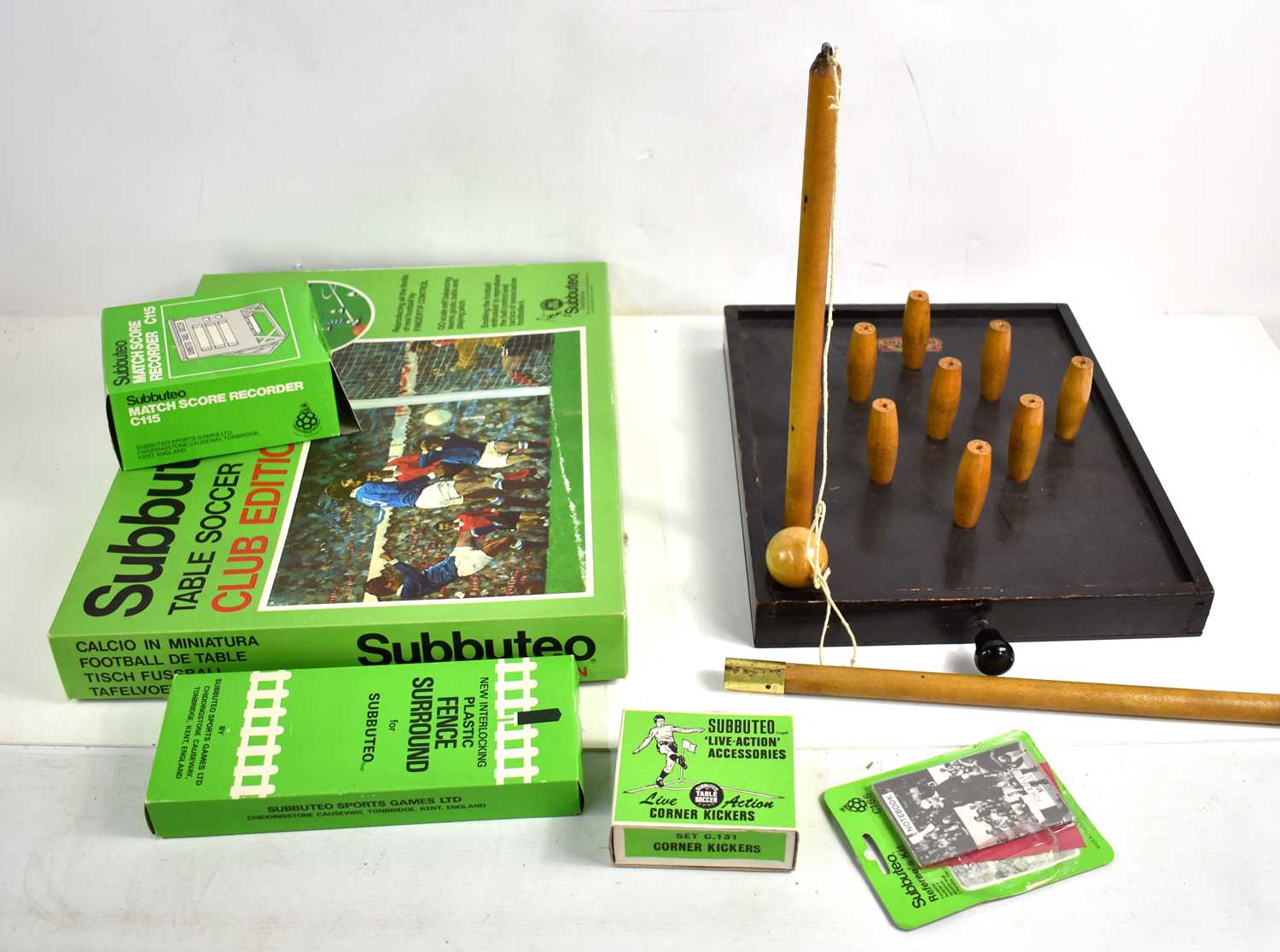 Lot 357 - A vintage table top skittles game manufactured...