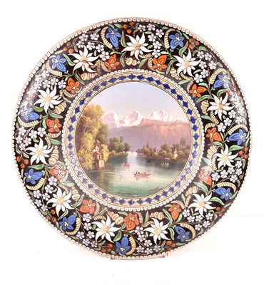 Lot 421 - A 19th century Swiss Thoune majolica charger,...