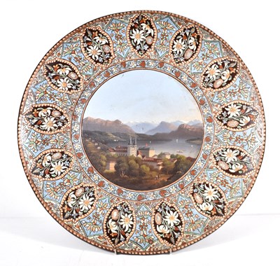 Lot 423 - A 19th century Swiss Thoune majolica charger,...
