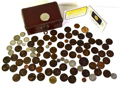 Lot 144 - A group of coins to include copper pennies,...