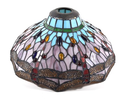 Lot 224 - A Tiffany style glass lamp shade with...