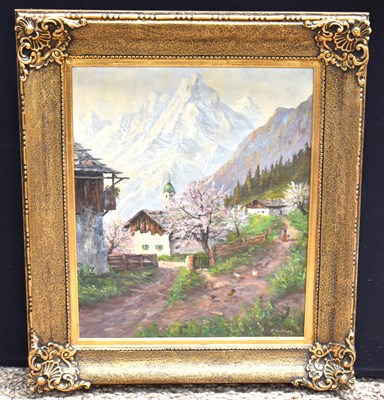 Lot 239 - E. Rudolph, (20th century): village and alpine...