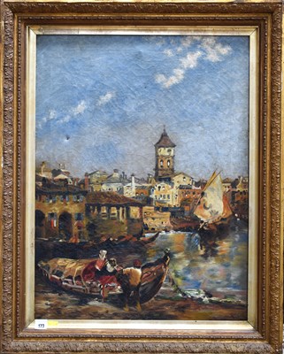 Lot 30 - E.M. (20th Century): fishing village scene,...