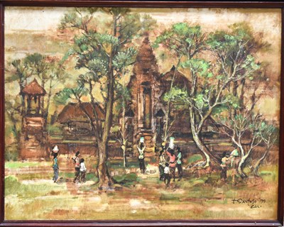 Lot 35 - T. Santoso (20th Century): Bali temple scene...