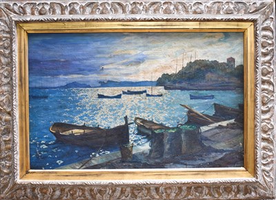 Lot 19 - Guy Fattomina? (20th century): rowing boats in...