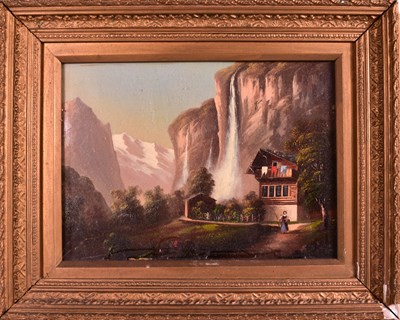 Lot 105 - A 19th century Swiss Alpine oil on board...