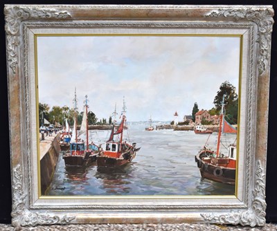 Lot 327 - Claude Jousset (French, b.1935); Fishing boats...