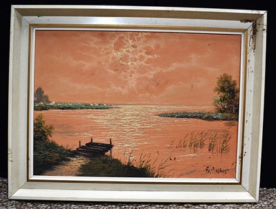 Lot 109 - A 20th century oil on canvas depicting a lake...