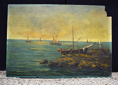 Lot 113 - A 19th century oil on board depicting sailing...