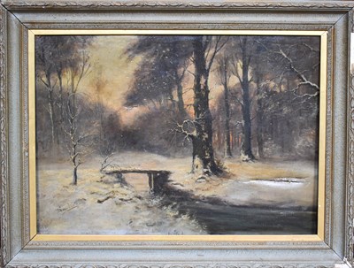 Lot 71 - A 19th century oil on canvas depicting a snowy...