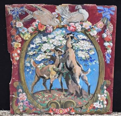 Lot 41 - An antique Victorian tapestry style gouache on...