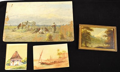 Lot 174 - A group of four paintings to include an oil on...