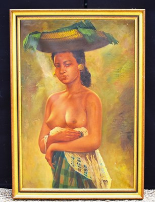 Lot 332 - A 20th century oil on canvas of a semi nude...