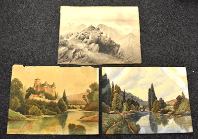 Lot 187 - Three 19th Century watercolour landscapes, one...