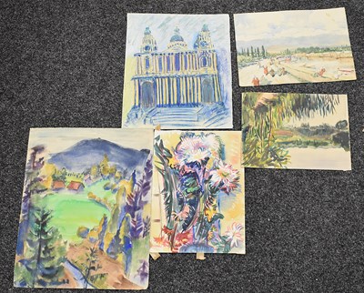 Lot 53 - A group of mixed media paintings to include a...