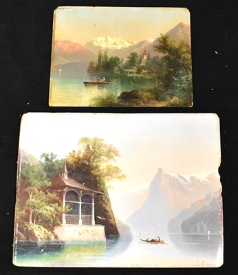 Lot 52 - Two 19th Century oil on board Swiss lake...