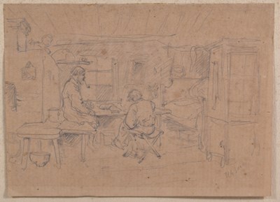Lot 161 - A 19th century pencil sketch of a seated...