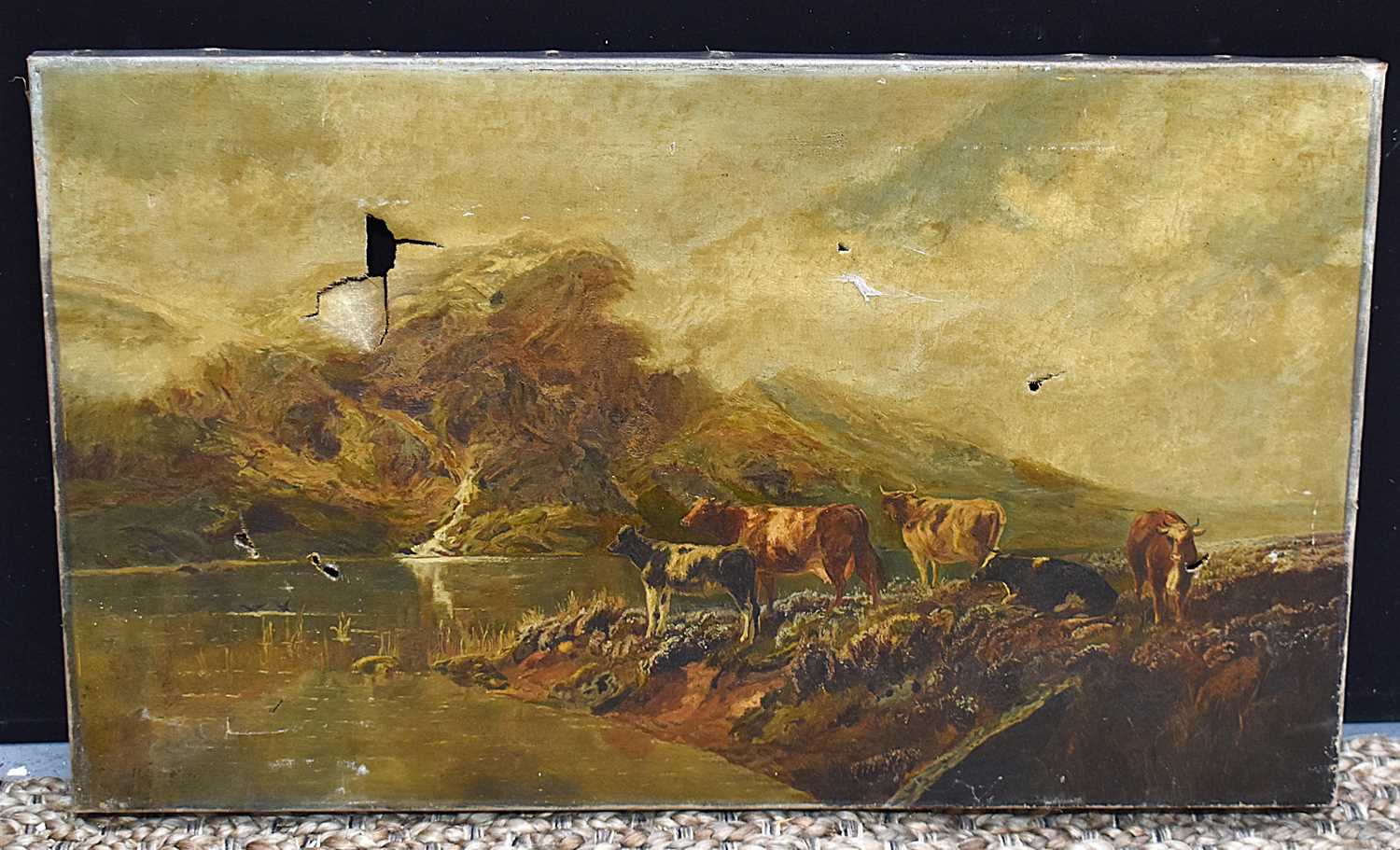 Lot 437 - A 19th century oil on canvas depicting cattle...