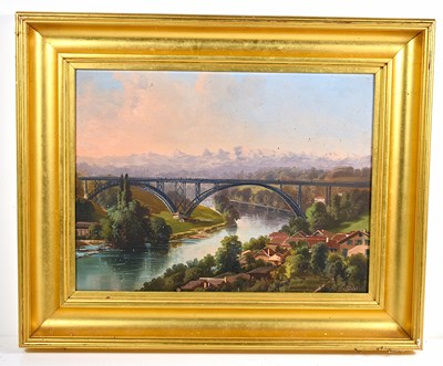 Lot 534 - Karl Fusch (Swiss, 1872-1968): Eisenbahnbrucke...