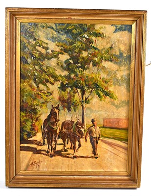 Lot 468 - A. Poche (20th century): Man walking a street...