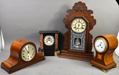 Lot 587 - A group of clocks to include a Victorian slate...