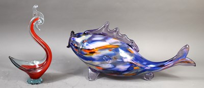 Lot 237 - A Murano style blue and orange glass carp...