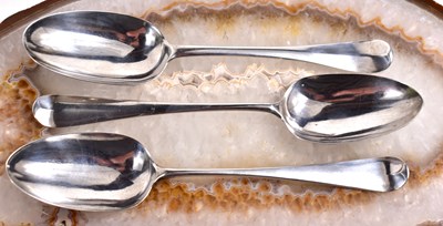 Lot 77 - A group of three Georgian silver tablespoons,...