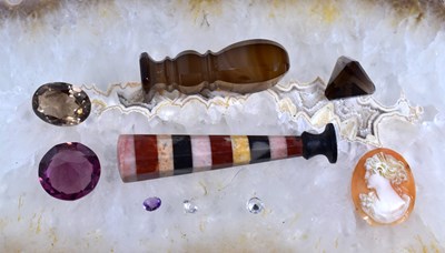 Lot 565 - A Victorian multi-colored banded agate seal...