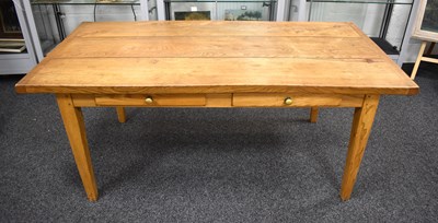 Lot 632 - A Victorian pine farmhouse kitchen table with...