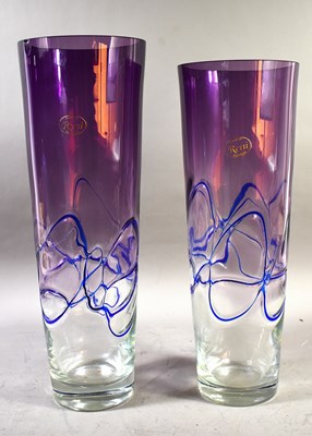 Lot 251 - A pair of Reni art cylindrical glass vases...
