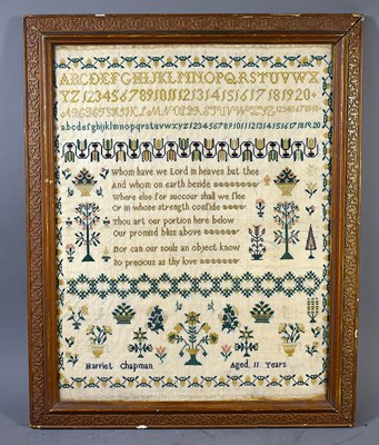 Lot 619 - A 19th century sampler, Harriet Chapman aged...