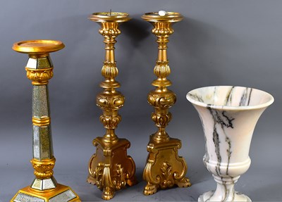Lot 250 - A pair of giltwood pricket sticks, 47.5cm high...