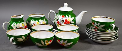 Lot 271 - A Soviet Union porcelain tea service, green...