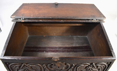 Lot 629 - A 17th century oak bible box, carved M.B 1661,...