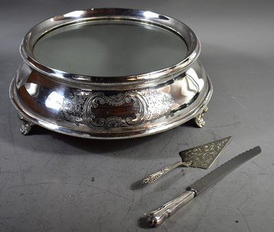 Lot 179 - A vintage silver plated and glass cake stand,...