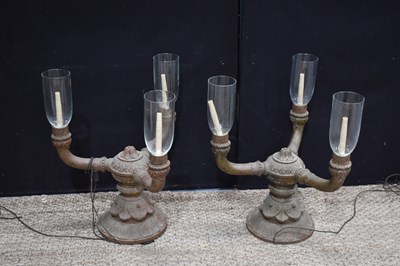 Lot 404 - A pair of antique style cast iron three branch...