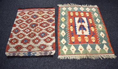Lot 593 - Two Turkish hand woven kilim rugs, with...