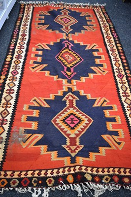 Lot 596 - A Turkish / Azerbaijan hand woven wool kilim...