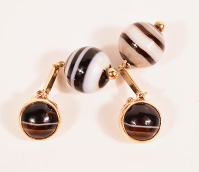 Lot 98 - A pair of 9ct gold and bullseye agate pendant...