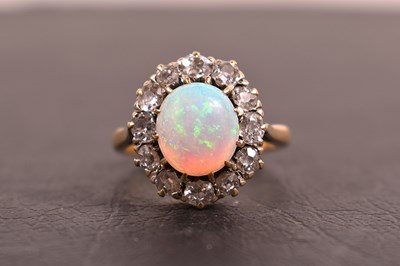 Lot 125 - An antique 18ct gold, opal and diamond ring,...